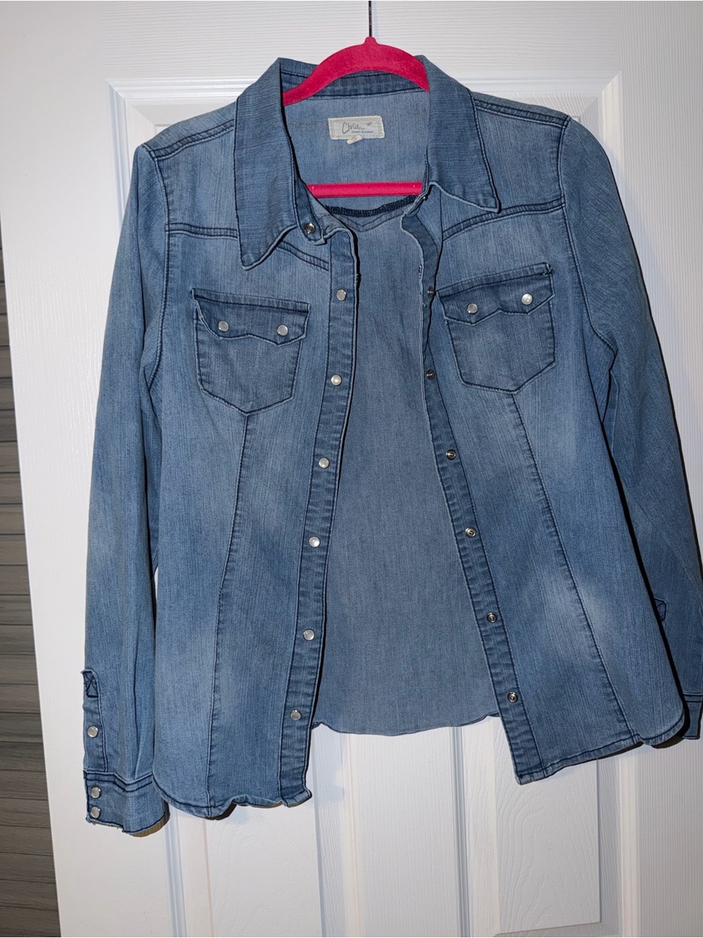 Denim Button-Front Jacket - Light Blue